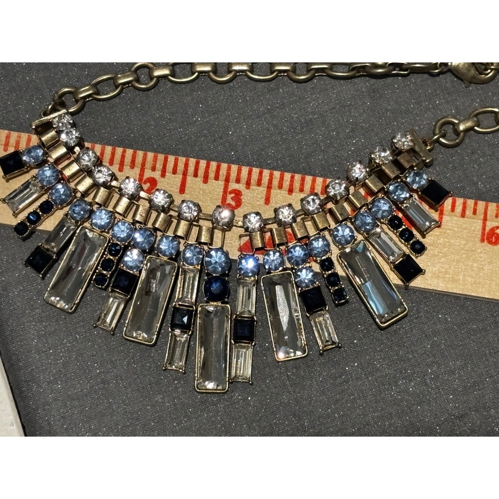 Mythologie Blue Rhinestone Cleopatra Bib Statement Necklace Gold Tone Art Deco - Picture 7 of 7